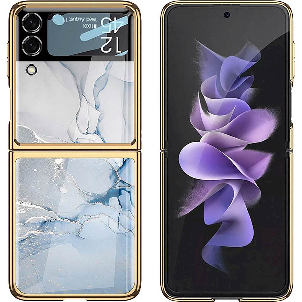 Alt View 13. SaharaCase - Marble Series Case for Samsung Galaxy Z Flip3 5G - Blue/Gold.