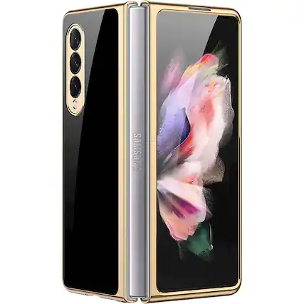 Front. SaharaCase - Marble Series Case for Samsung Galaxy Z Fold3 5G - Black/Gold.