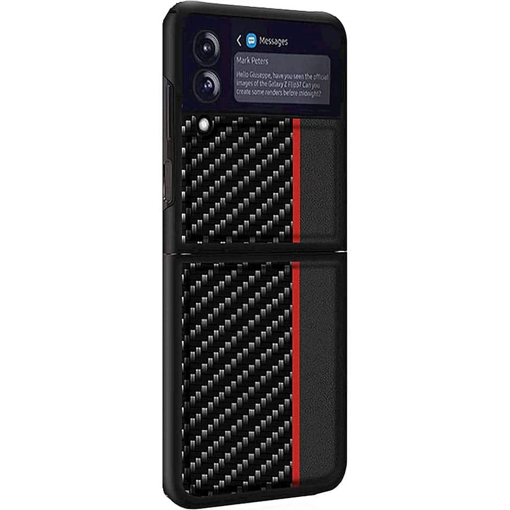 Angle. SaharaCase - Hard Shell Silicone Series Case for Samsung Galaxy Z Flip3 5G - Black/Carbon Fiber.