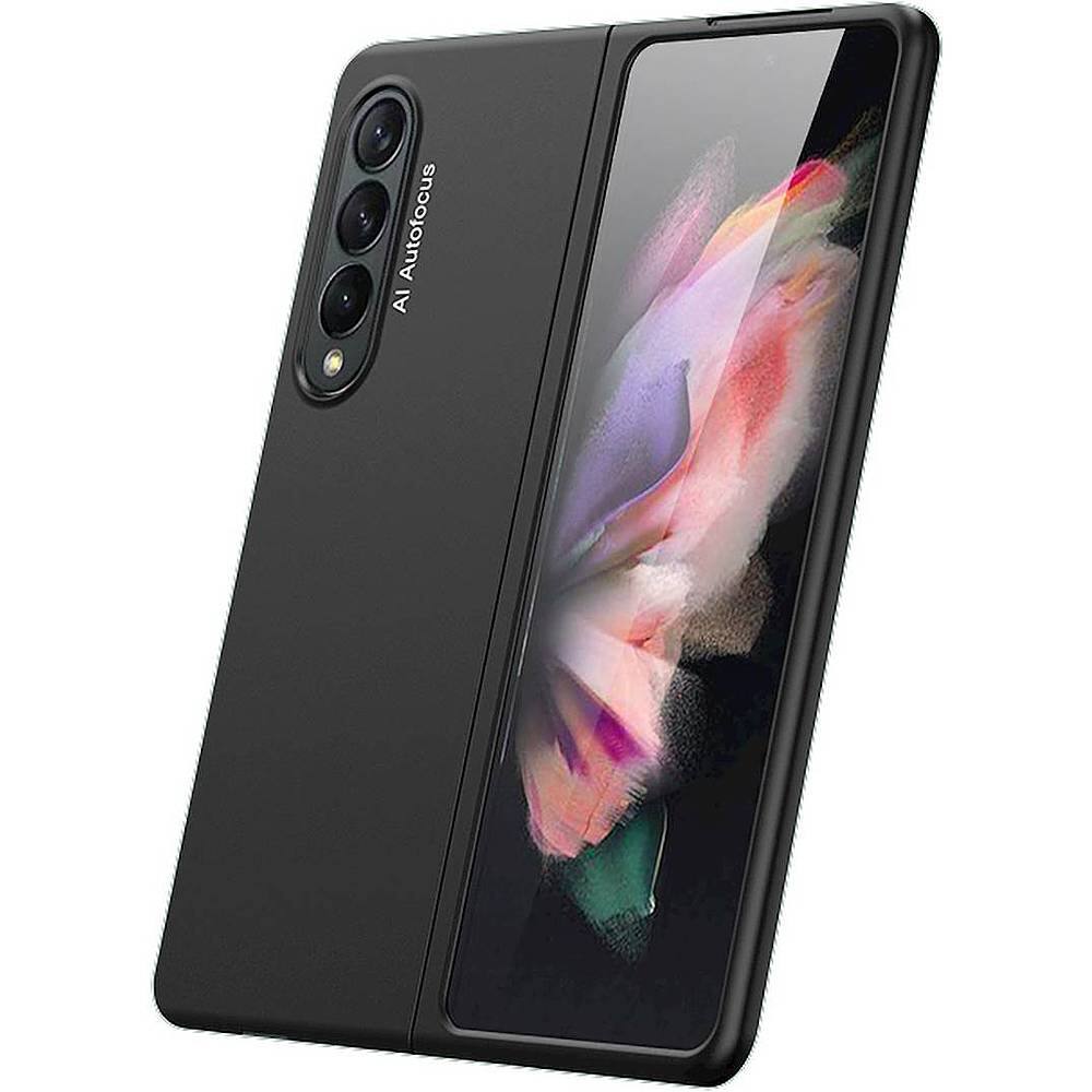 Left. SaharaCase - Hard Shell Silicone Case for Samsung Galaxy Z Fold3 5G - Black.