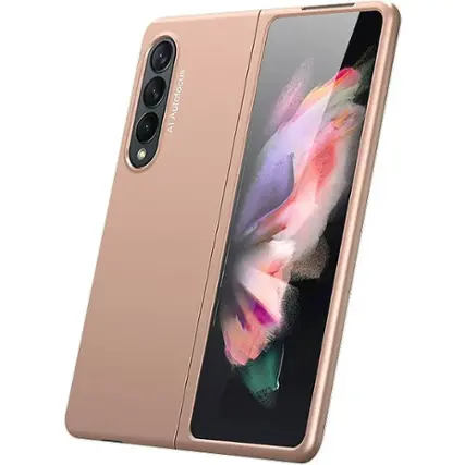 Left. SaharaCase - Hard Shell Silicone Case for Samsung Galaxy Z Fold3 5G - Rose Gold.
