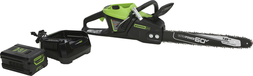 Greenworks - PRO 18 in. 60-Volt Battery Cordless Chainsaw with 4.0 Ah Battery and 6.0 Amp Charger - Green
