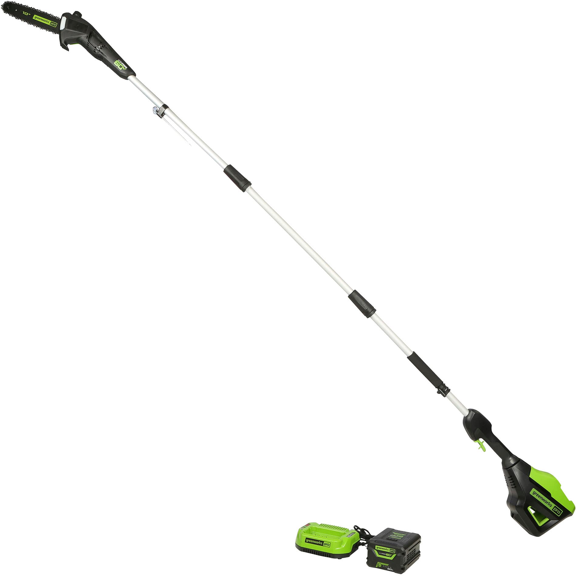 Angle View: Greenworks - PRO 10 in. 60-Volt Battery Cordless Pole Saw with 2.0 Ah Battery and Charger - Green