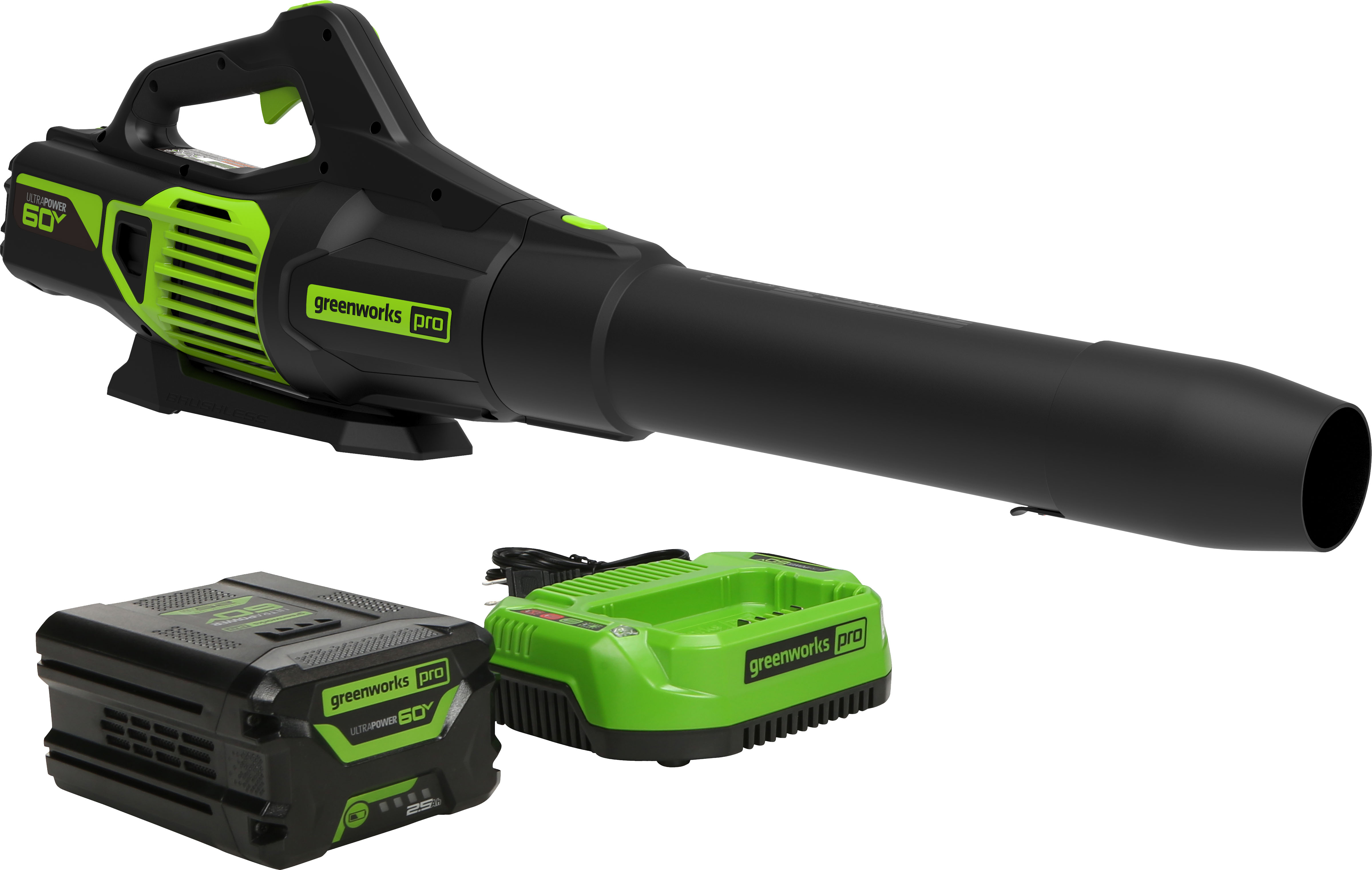 Angle View: Greenworks - 60V 2.5Ah 610 CFM Blower inludes battery and charger - Green