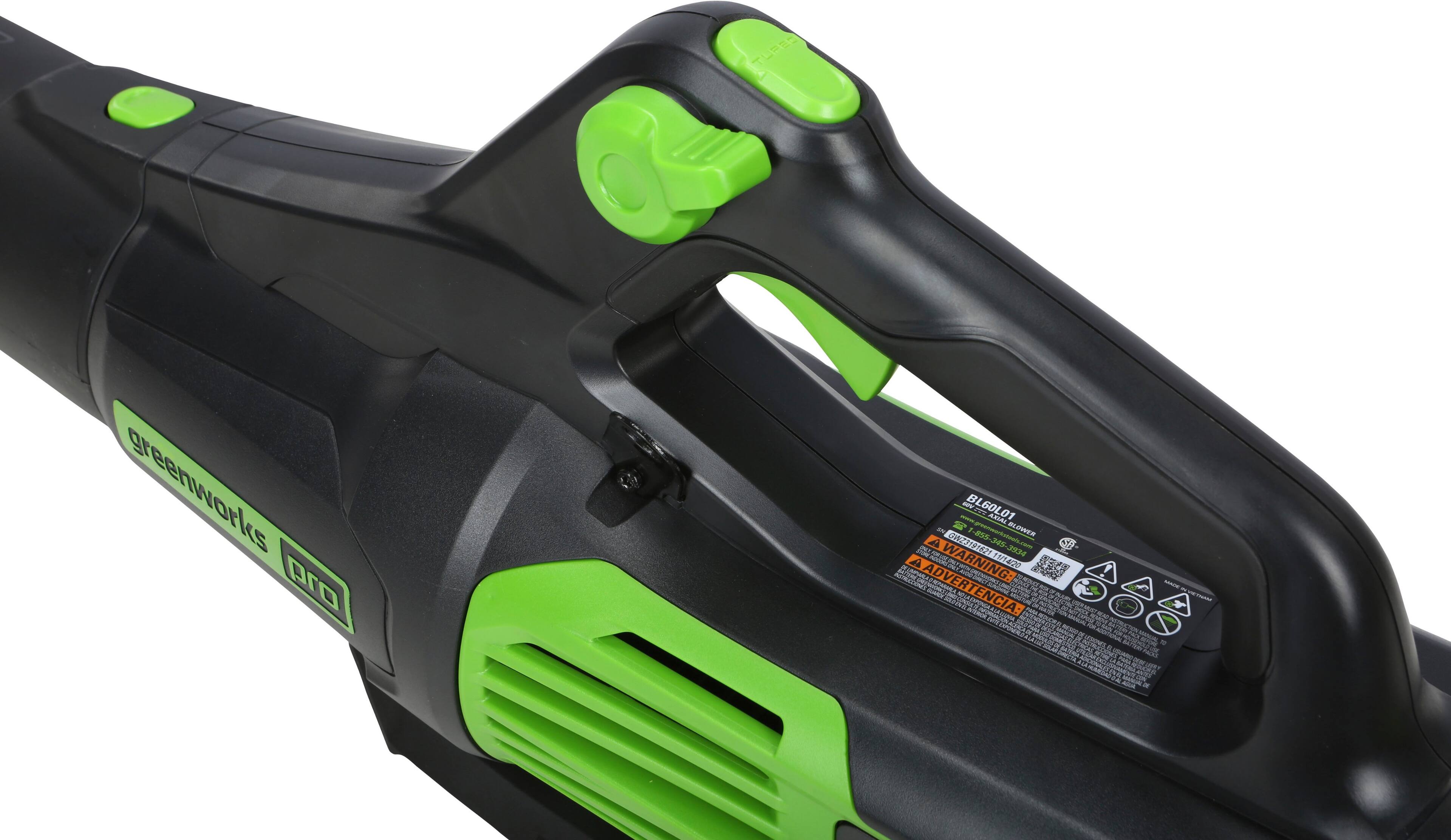 Alt View 12. Greenworks - 60V 2.5Ah 610 CFM Blower inludes battery and charger - Green.