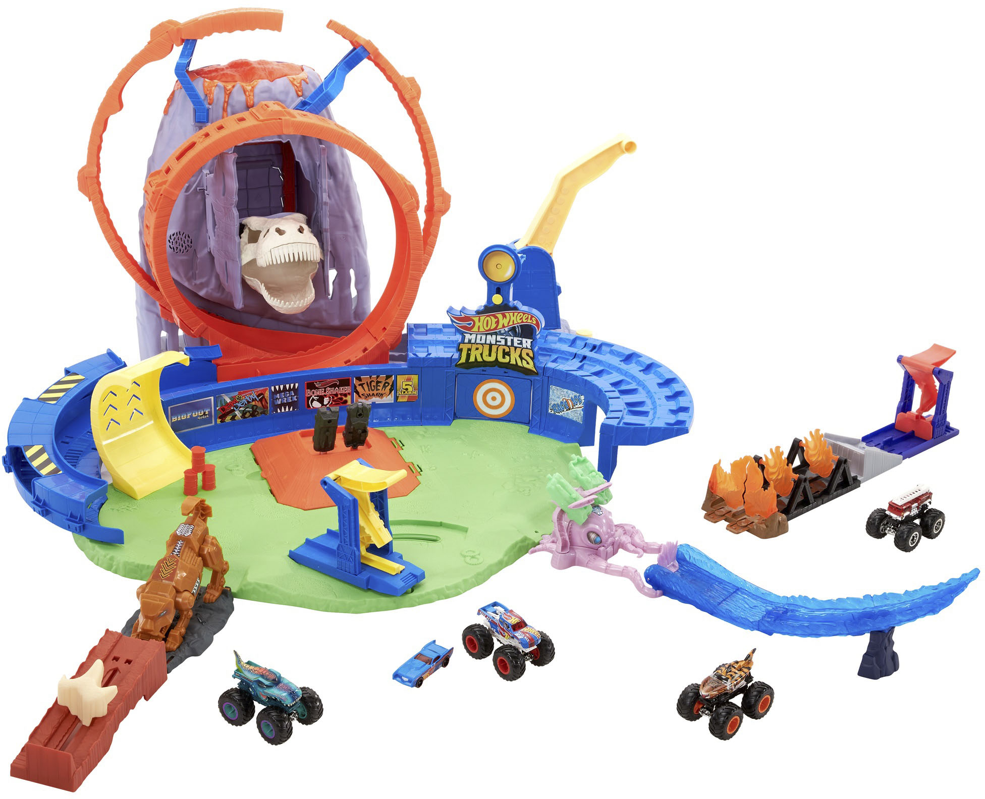 Angle View: Hot Wheels - Monster Trucks T-Rex Volcano Arena Playset
