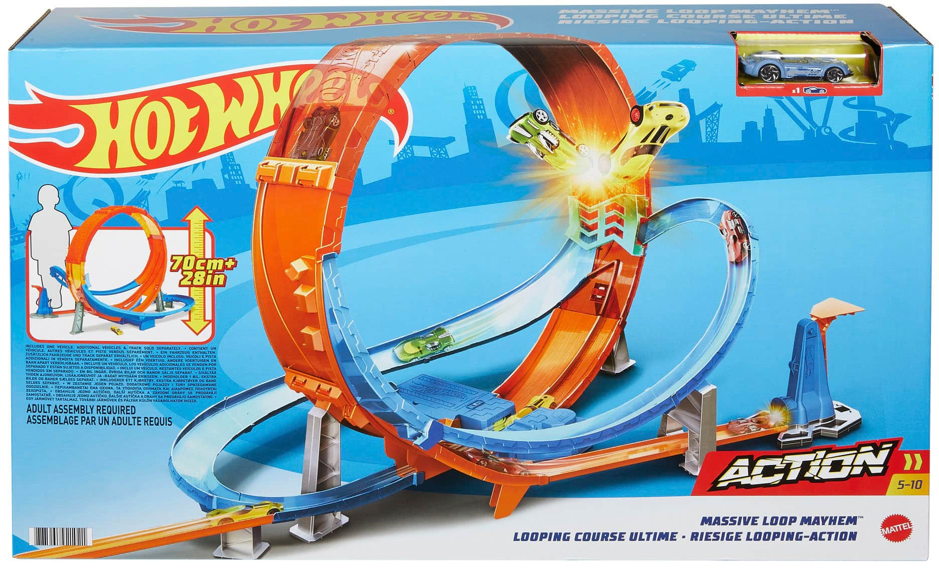 Hot wheels blue store and orange track