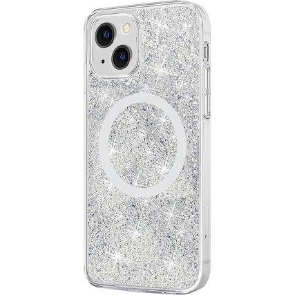 Angle. SaharaCase - Sparkle Case with MagSafe for Apple iPhone 13 - Clear, Silver.