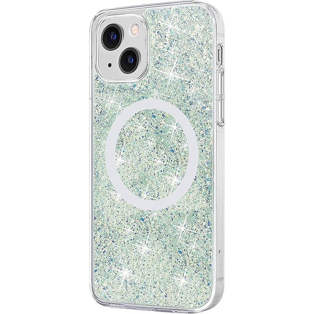 Angle. SaharaCase - Sparkle Case with MagSafe for Apple iPhone 13 mini - Clear, Teal, Green.