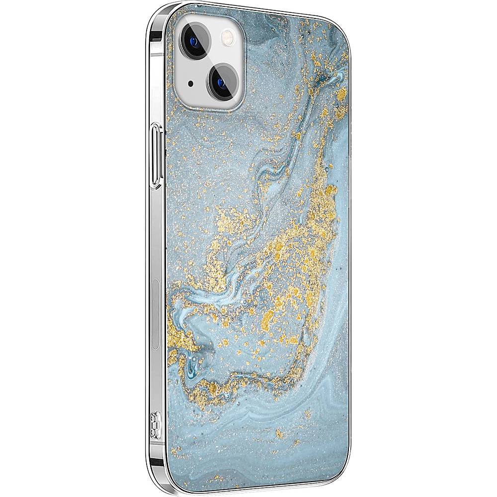 Angle View: SaharaCase - Marble Series Case for Apple iPhone 13 - Blue/Gold
