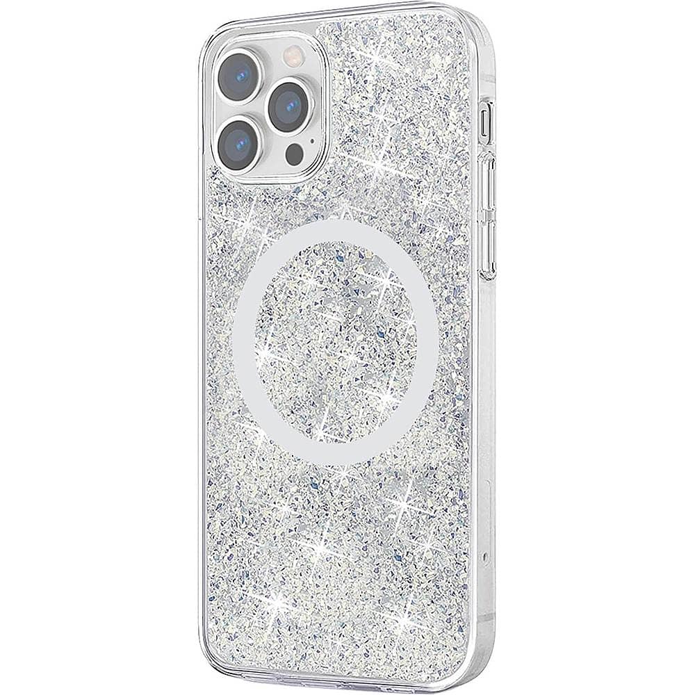 Angle. SaharaCase - Sparkle Case with MagSafe for Apple iPhone 13 Pro - Clear, Silver.