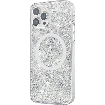 Angle. SaharaCase - Sparkle Case with MagSafe for Apple iPhone 13 Pro - Clear, Silver.