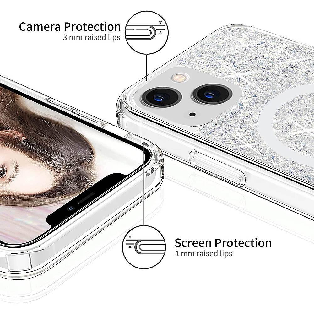 Alt View 12. SaharaCase - Sparkle Case with MagSafe for Apple iPhone 13 mini - Clear, Silver.