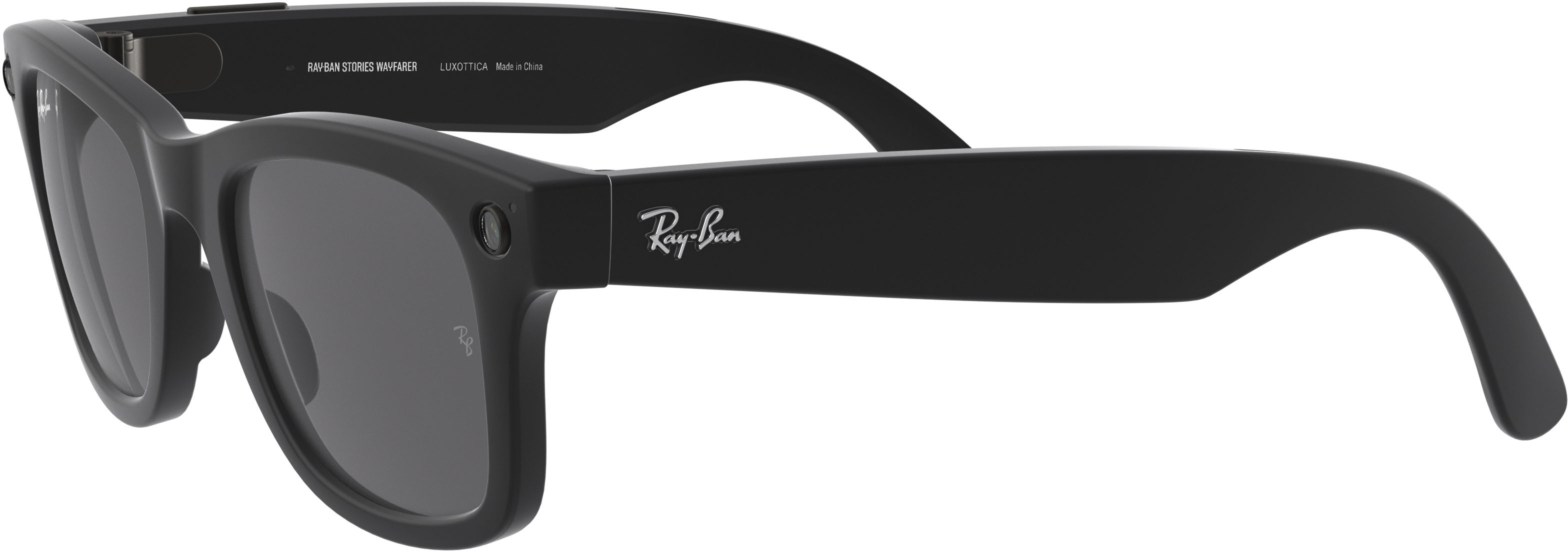 Left View: Ray-Ban - Stories Wayfarer Smart Glasses 50mm - Matte Black/Dark Grey