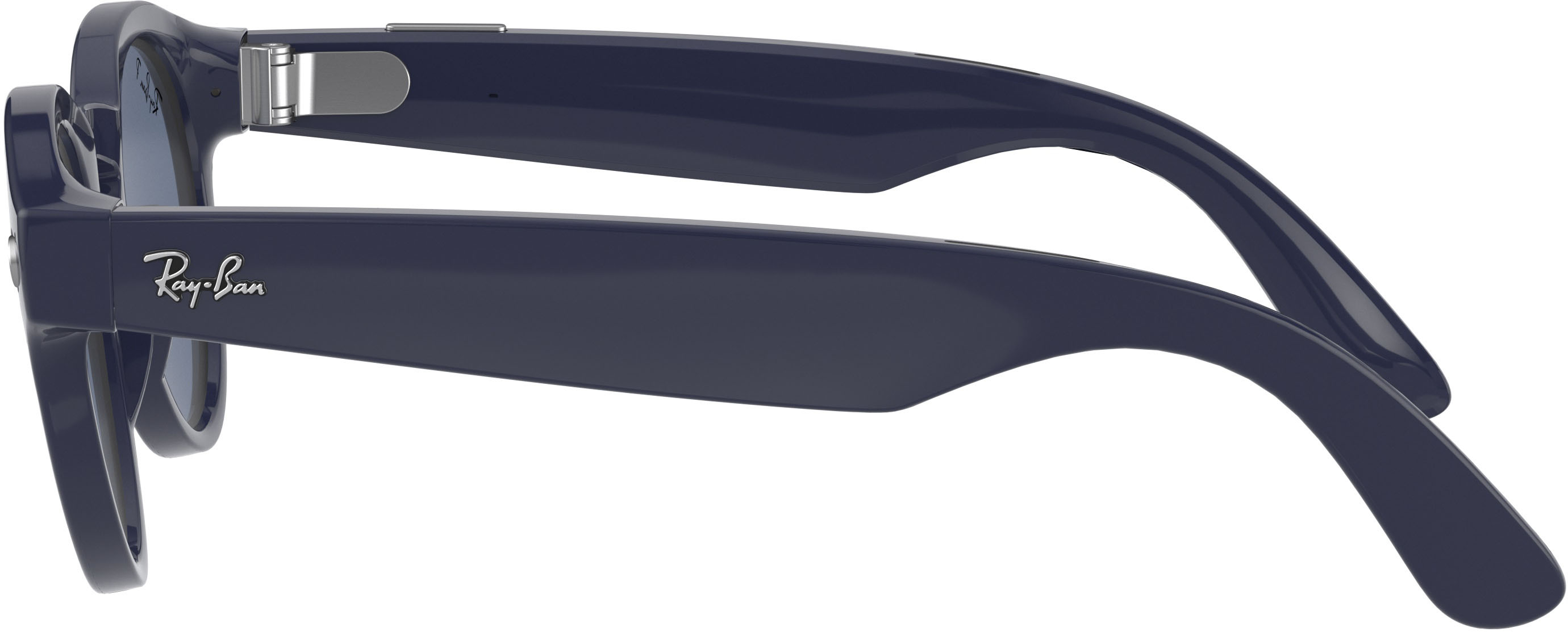 Zoom in on Alt View Zoom 11. Ray-Ban - Stories Round Smart Glasses - Shiny Blue/Dark Blue Polarized.