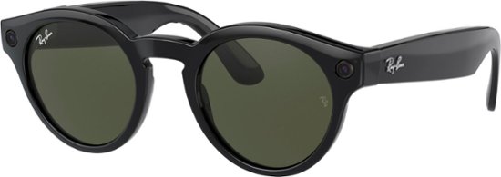 Front Zoom. Ray-Ban - Stories Round Smart Glasses - Shiny Black/Green.