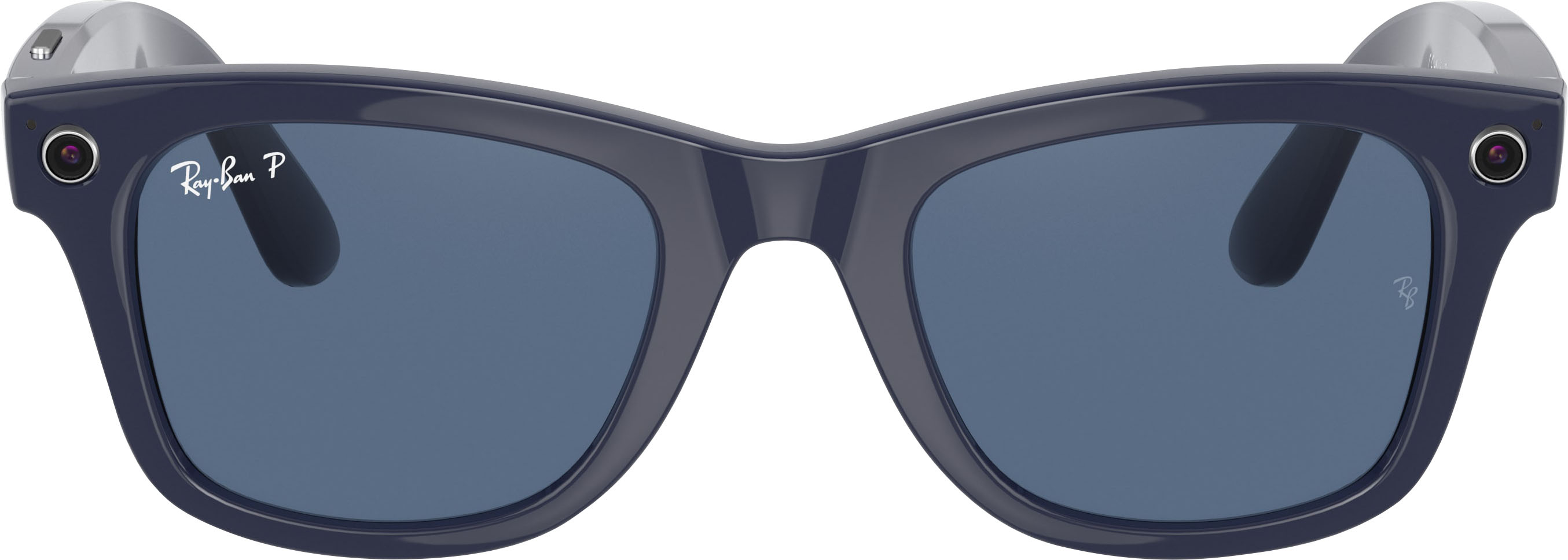 Angle View: Ray-Ban - Stories Wayfarer Smart Glasses 50mm - Shiny Blue/Dark Blue Polarized