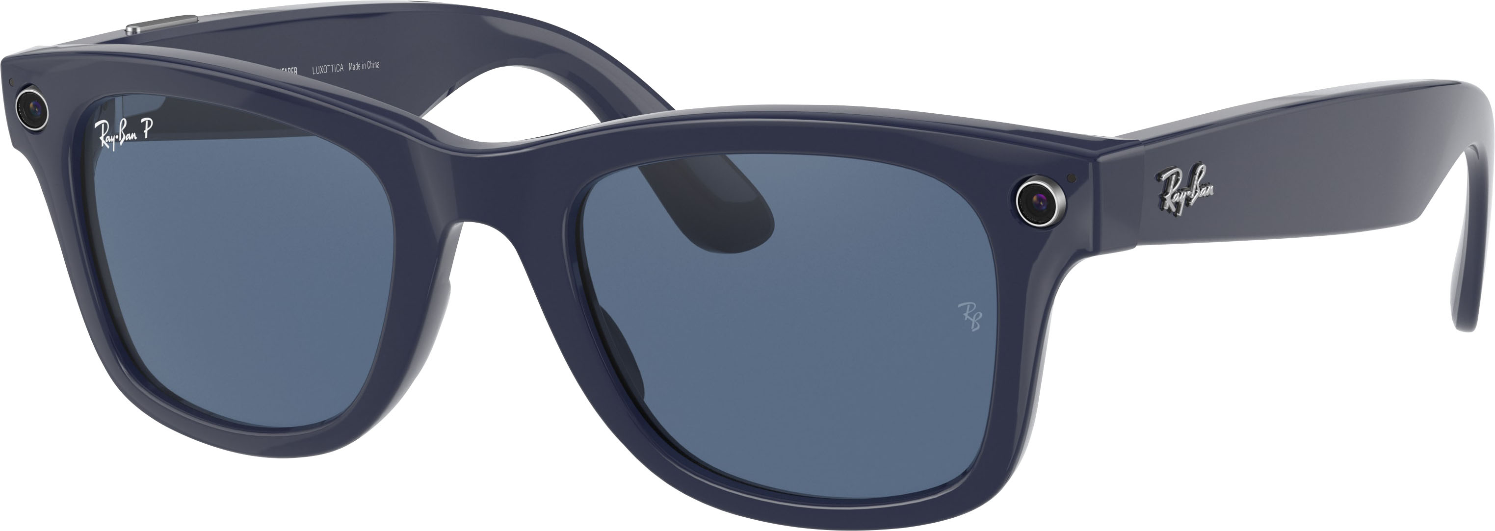 Zoom In On Front Zoom. Ray-Ban - Stories Wayfarer Smart Glasses 50Mm - Shiny Blue/Dark Blue Polarized.