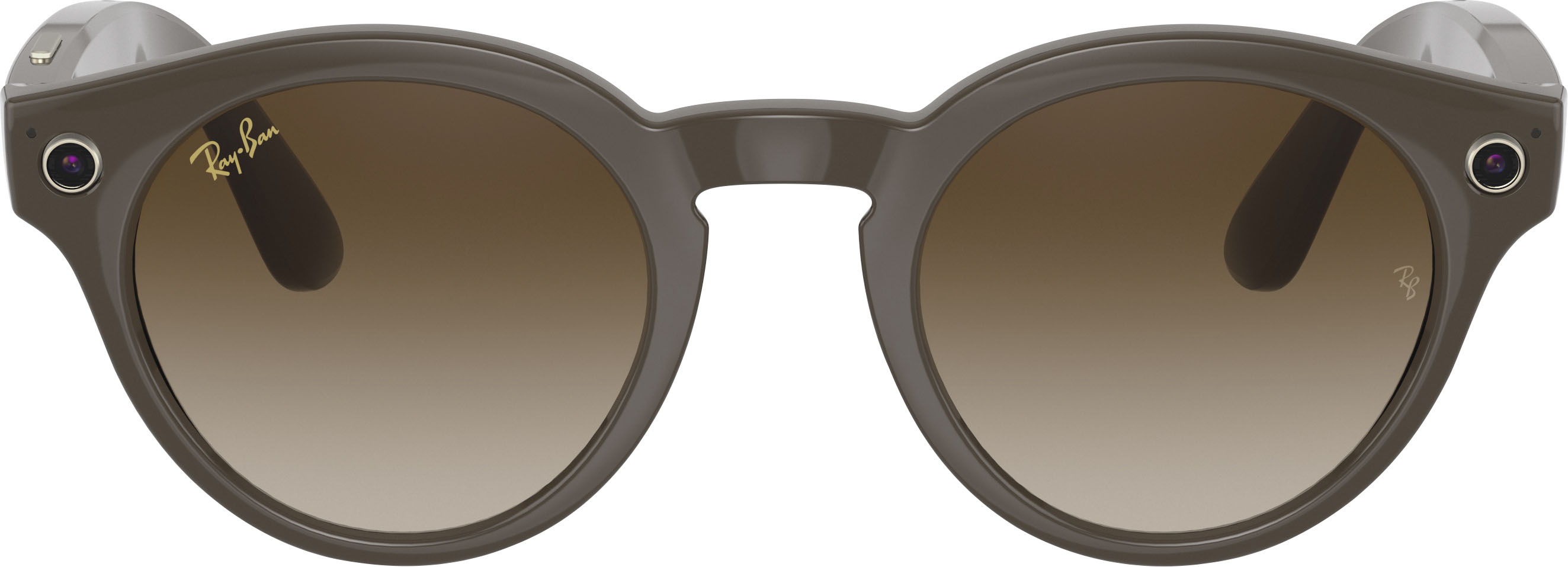 Zoom In On Angle Zoom. Ray-Ban - Stories Round Smart Glasses - Shiny Brown/Brown Gradient.