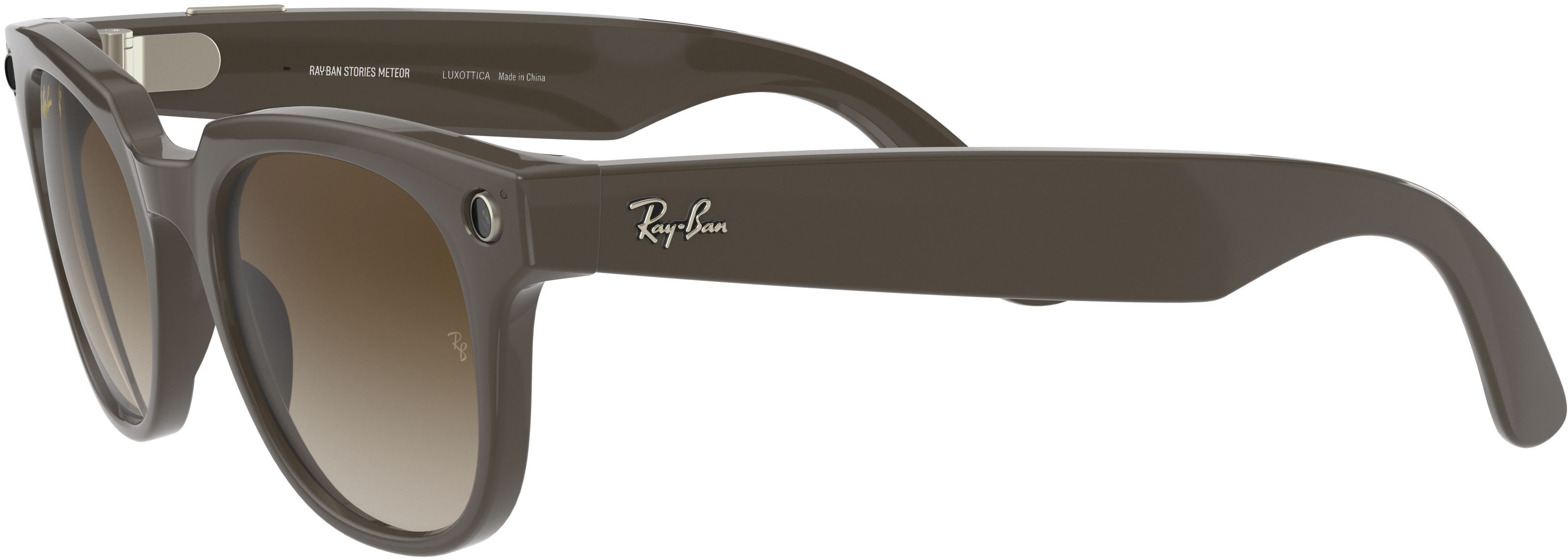 Zoom in on Left Zoom. Ray-Ban - Stories Meteor Smart Glasses - Shiny Brown/Brown Gradient.