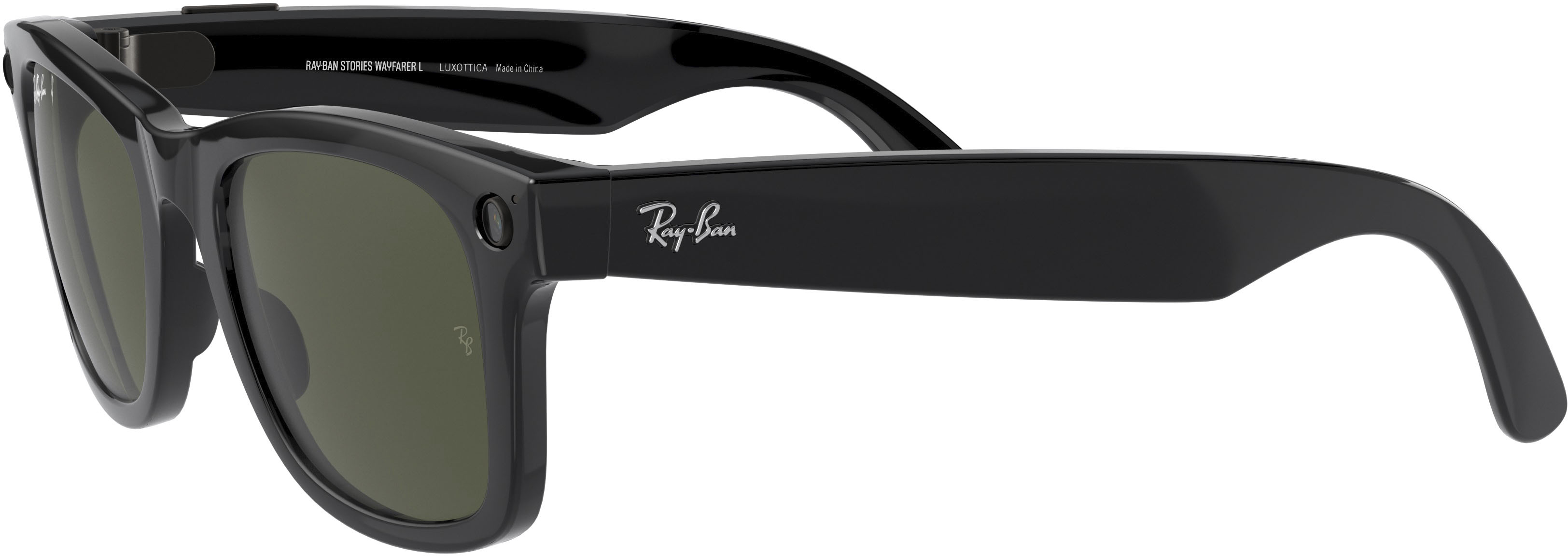 Zoom In On Left Zoom. Ray-Ban - Stories Wayfarer Smart Glasses 53Mm - Shiny Black/Green.