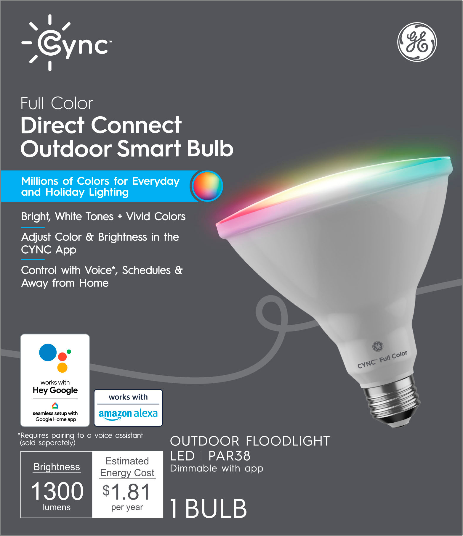GE Cync Full Color Direct Connect Outdoor Floodlight PAR38 Bulb