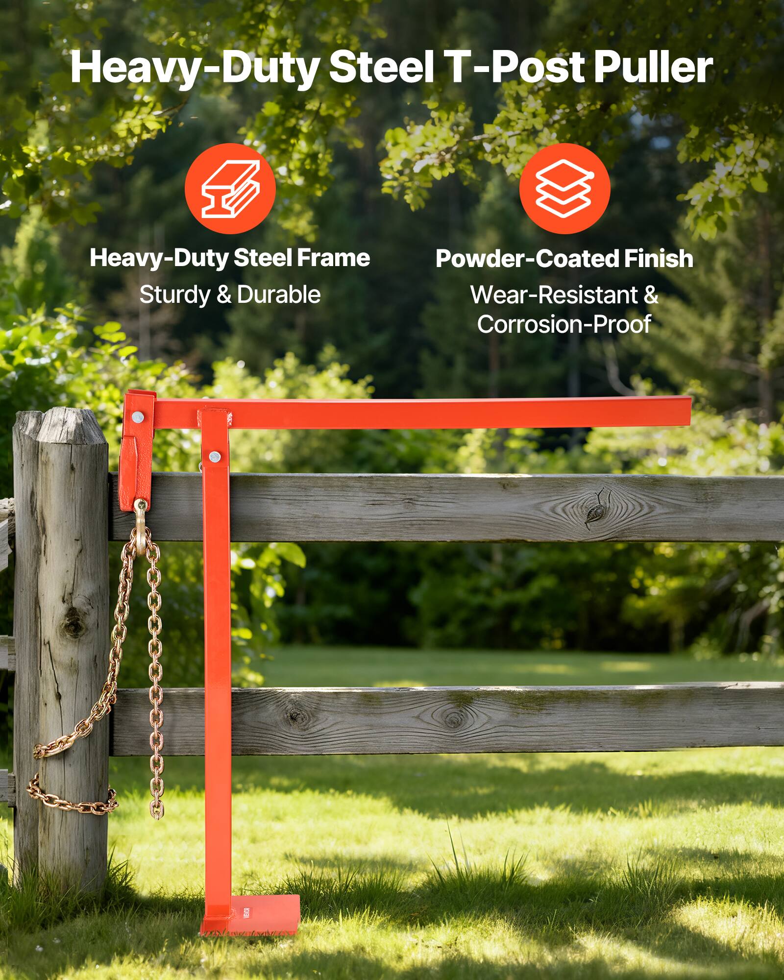 Heavy-Duty Steel T-Post Puller  
Heavy-Duty Steel Frame  
Powder-Coated Finish  
Sturdy & Durable  
Wear-Resistant & Corrosion-Proof