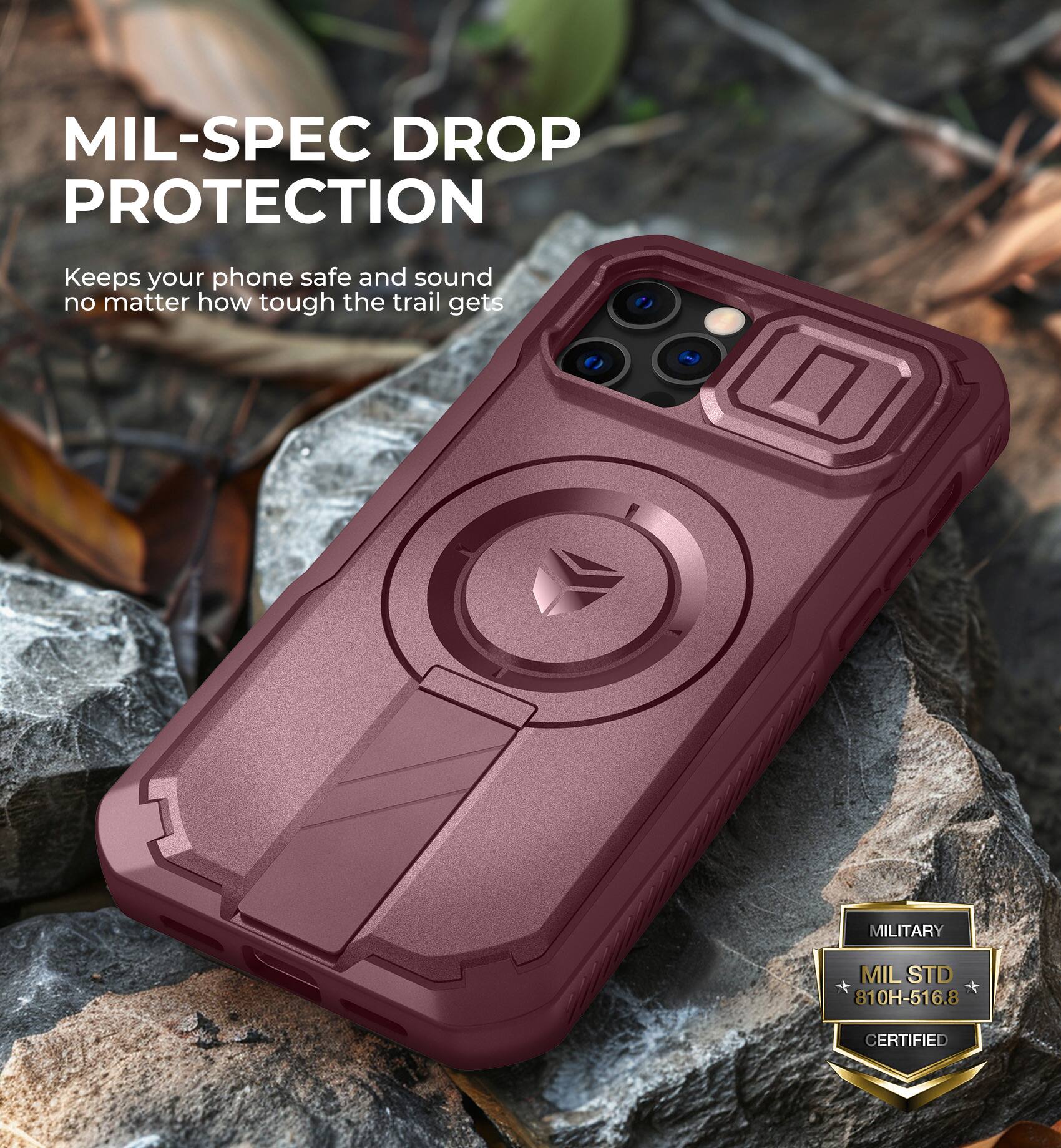 MIL-SPEC DROP PROTECTION
Keeps your phone safe and sound no matter how tough the trail gets
MILITARY MIL STD 810H-516.8 CERTIFIED