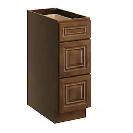 Boyel Living - 12 Inch 3-Drawer Base Cabinet with Solid Wood and Soft-Close Slides - Dark Caramel