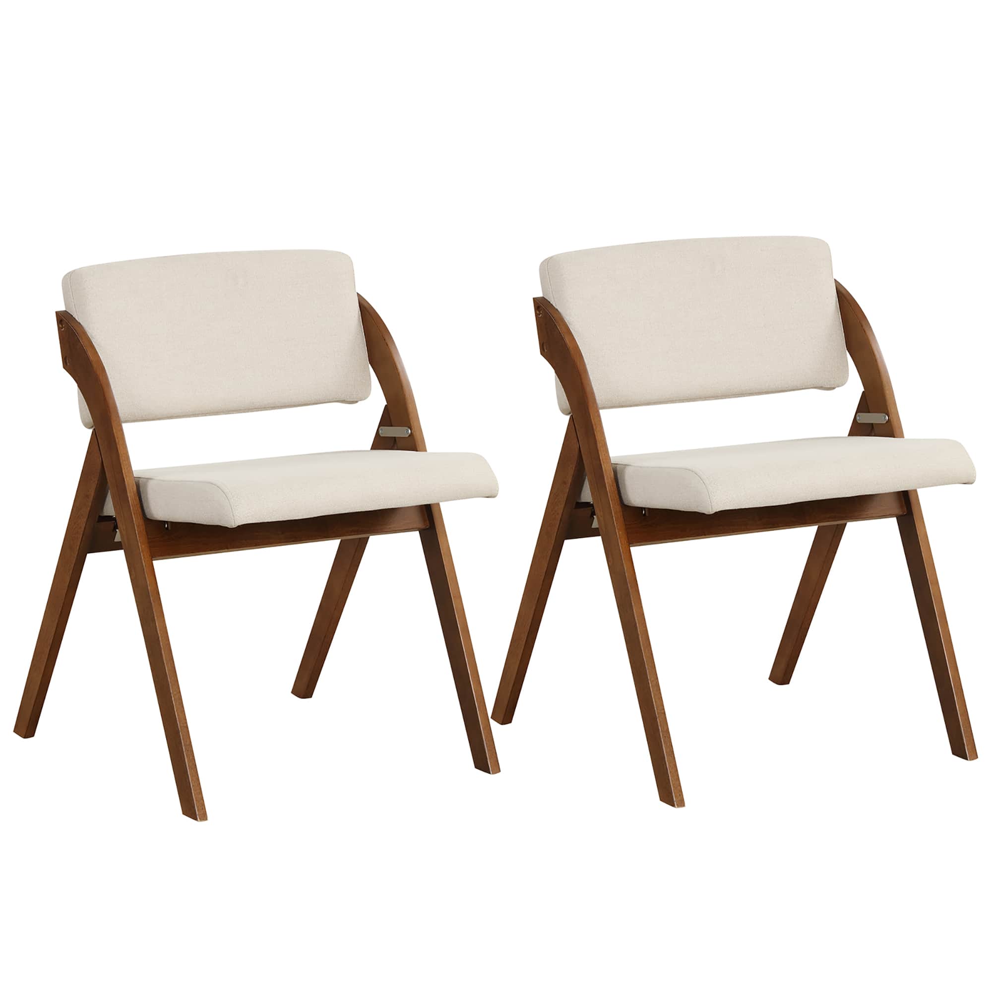 Gymax - Set of 2 Dining Chairs Folding Kitchen Chair w/ Rubber Wood Legs Padded Seat - Walnut & Beige price history on PriceWatchPro