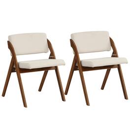 Gymax - Set of 2 Dining Chairs Folding Kitchen Chair w/ Rubber Wood Legs Padded Seat - Walnut & Beige