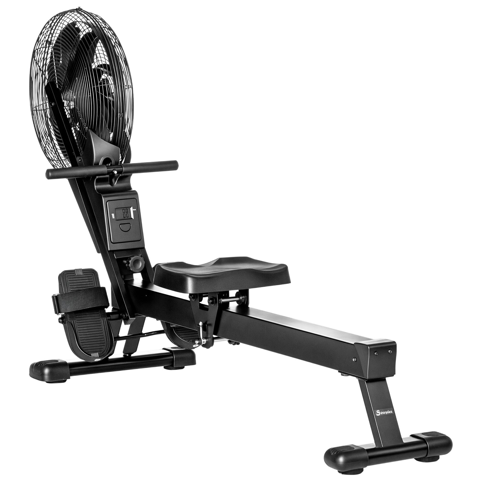 Front. Soozier - Air Rowing Machine, Foldable Rower with LCD Digital Monitor & Steel Frame for Home Gym Use - Black.