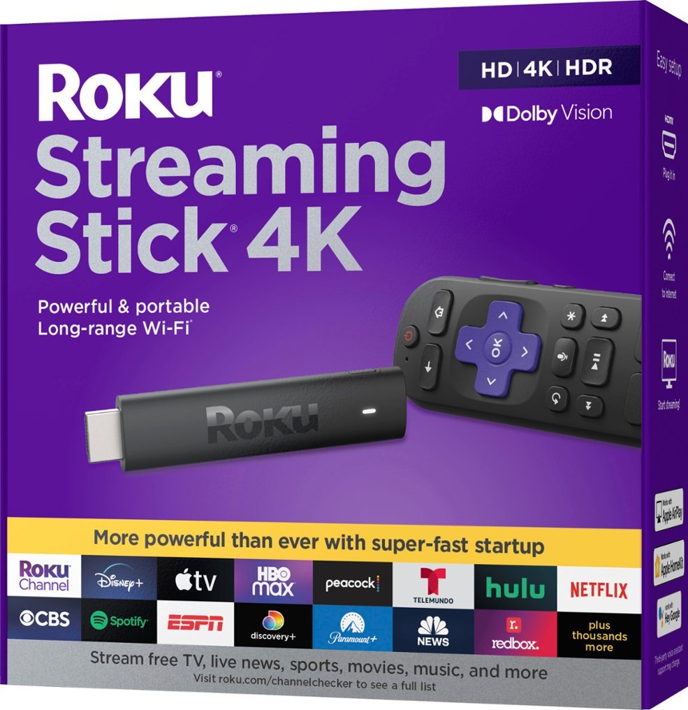 Zoom in on Alt View Zoom 13. Roku Streaming Stick 4K | Streaming Device with Voice Remote and Long-Range Wi-Fi - Black.