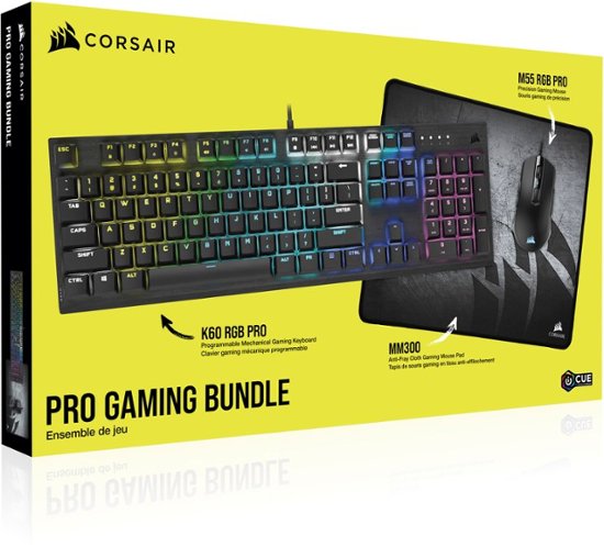 CORSAIR - Pro Gaming Bundle 2021 Edition - K60 RGB PRO - M55 RGB PRO - MM300 Mouse Pad - Black