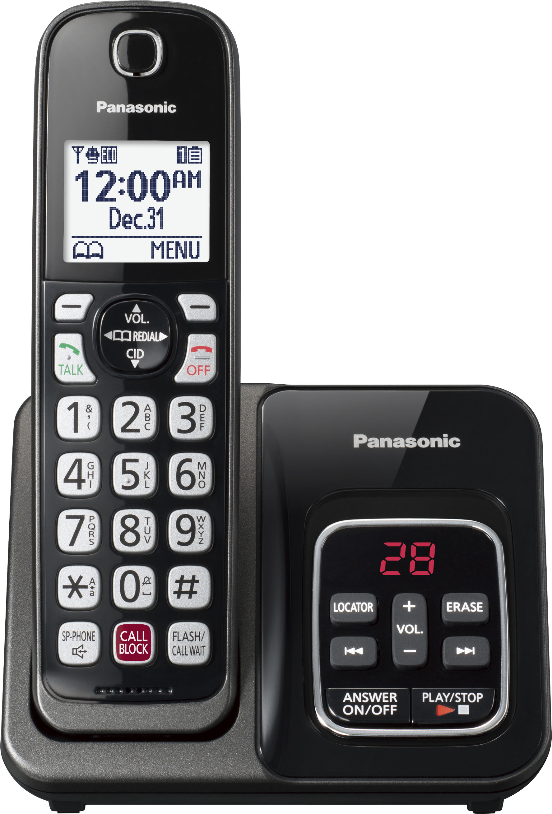 Angle View: Panasonic - KX-TGD830M DECT 6.0 Expandable Cordless Phone System with Digital Answering System - Matte Black