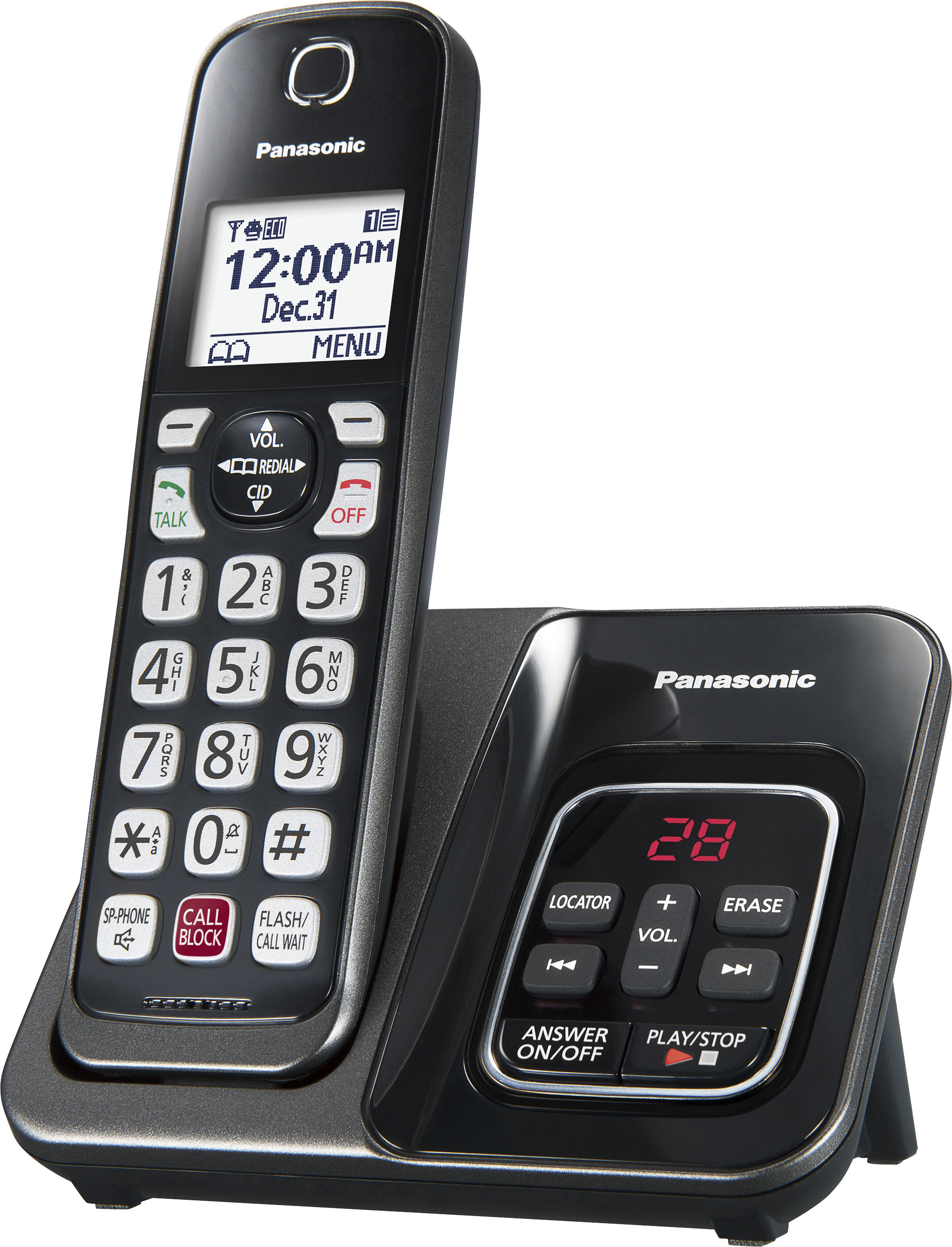 Left View: Panasonic - KX-TGD830M DECT 6.0 Expandable Cordless Phone System with Digital Answering System - Matte Black