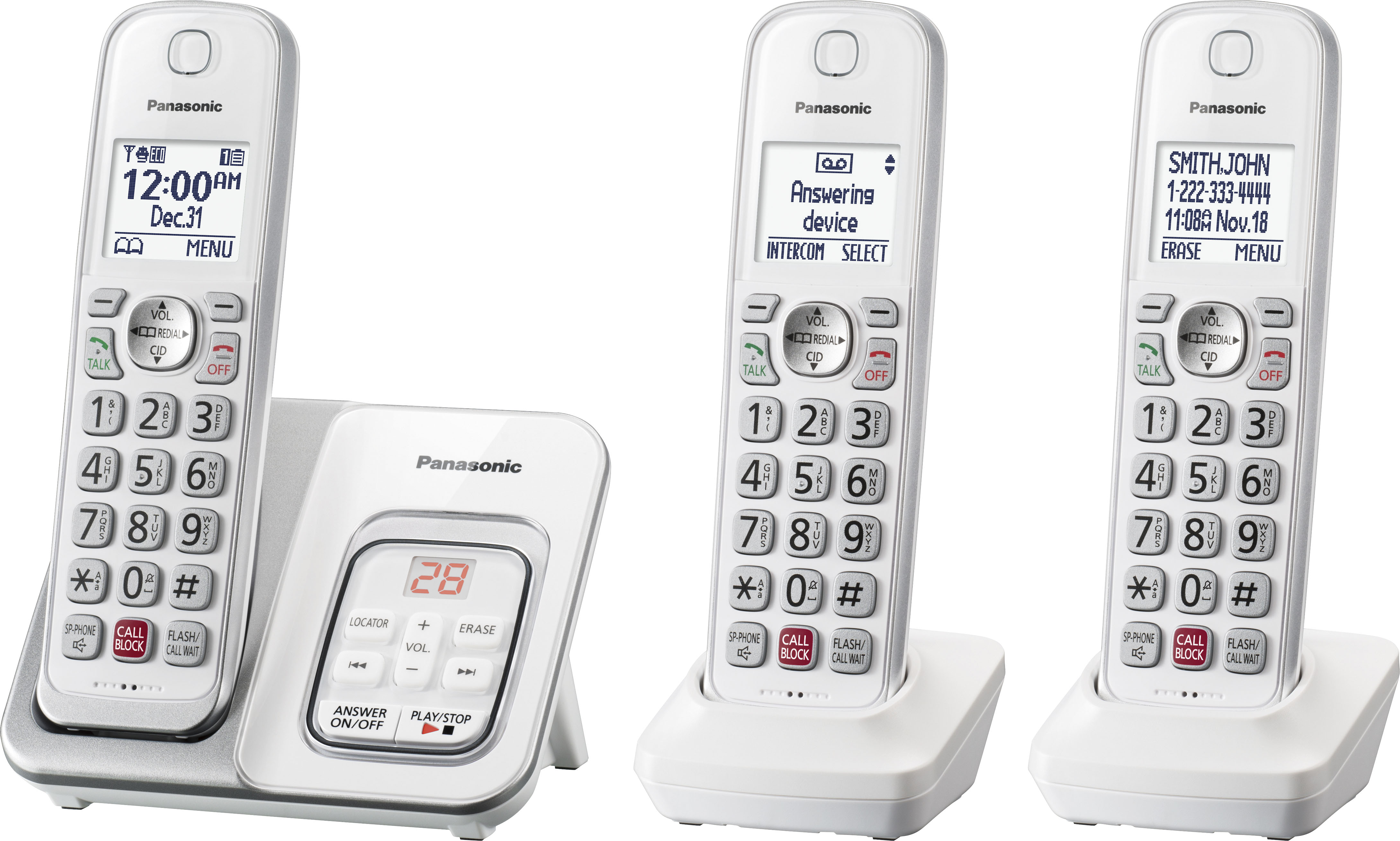 Left View: Panasonic - KX-TGD833W DECT 6.0 Expandable Cordless Phone System with Digital Answering System - White