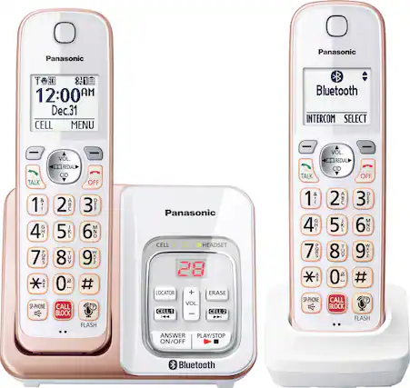 Angle. Panasonic - KX-TGD862G Link2Cell DECT 6.0 Expandable Cordless Phone System with Digital Answering System - White/Rose Gold.