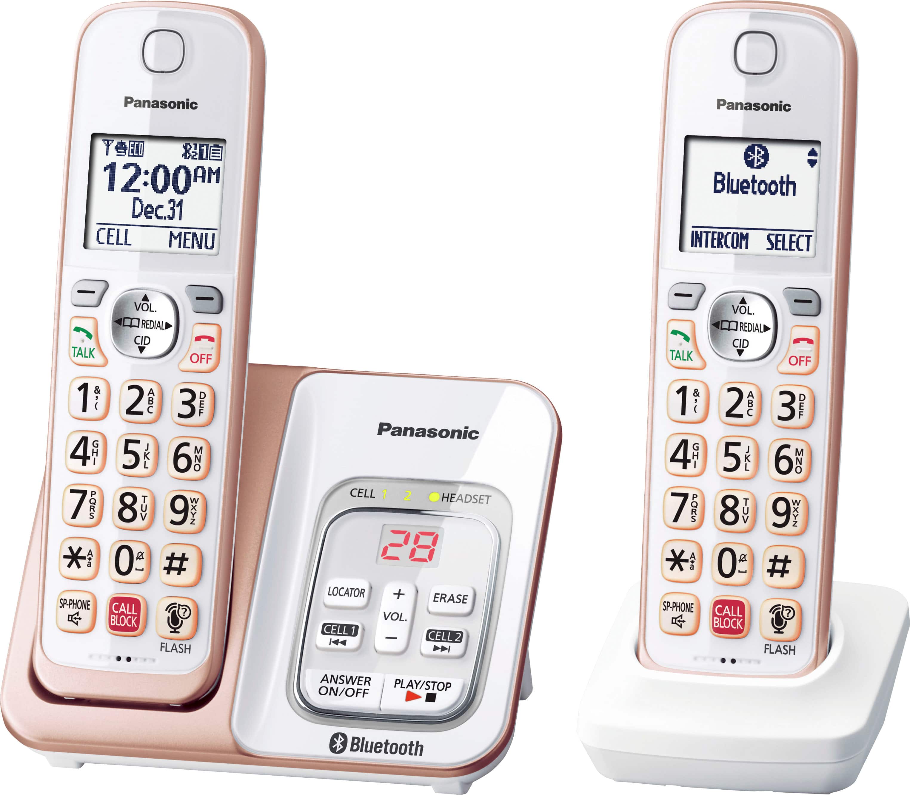 Left. Panasonic - KX-TGD862G Link2Cell DECT 6.0 Expandable Cordless Phone System with Digital Answering System - White/Rose Gold.