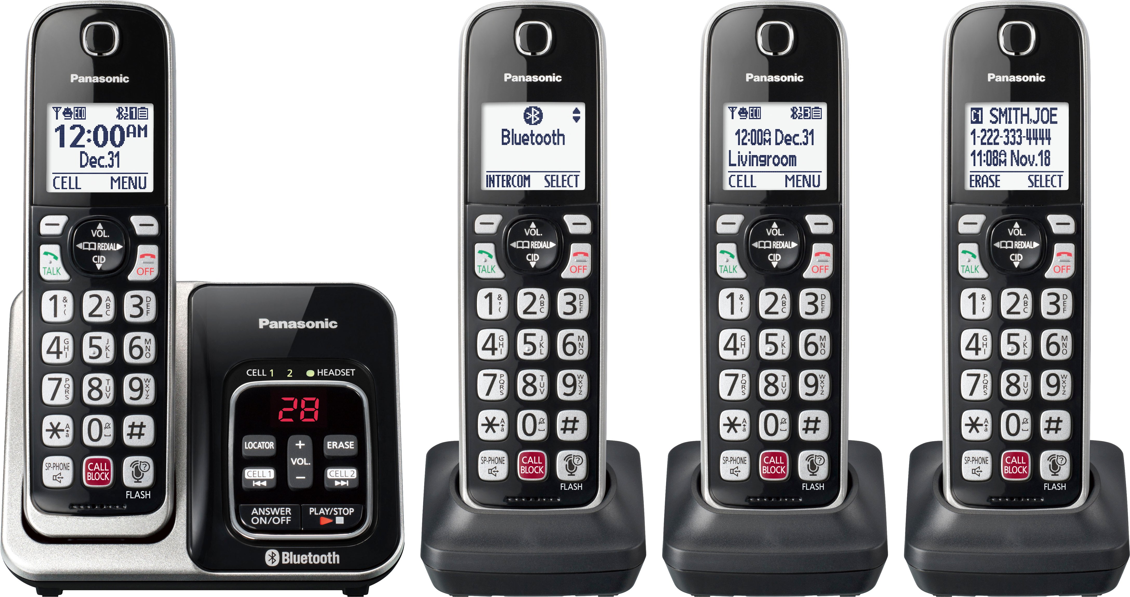 Angle View: Panasonic - KX-TGD864S Link2Cell DECT 6.0 Expandable Cordless Phone System with Digital Answering System - Black with Silver Rim