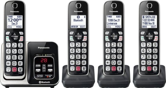 Angle Zoom. Panasonic - KX-TGD864S Link2Cell DECT 6.0 Expandable Cordless Phone System with Digital Answering System - Black with Silver Rim.