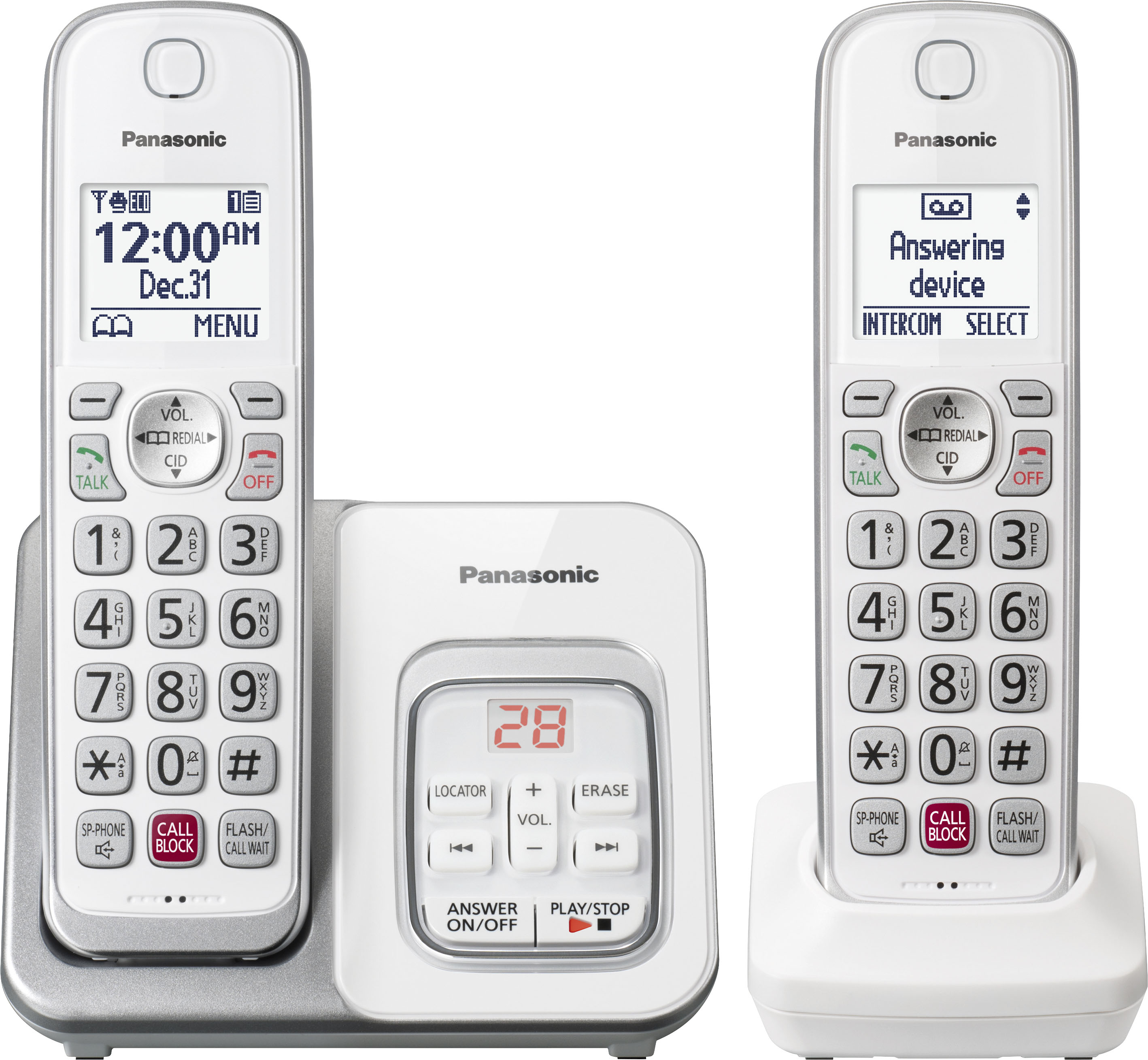 Angle View: Panasonic - KX-TGD832W DECT 6.0 Expandable Cordless Phone System with Digital Answering System - White