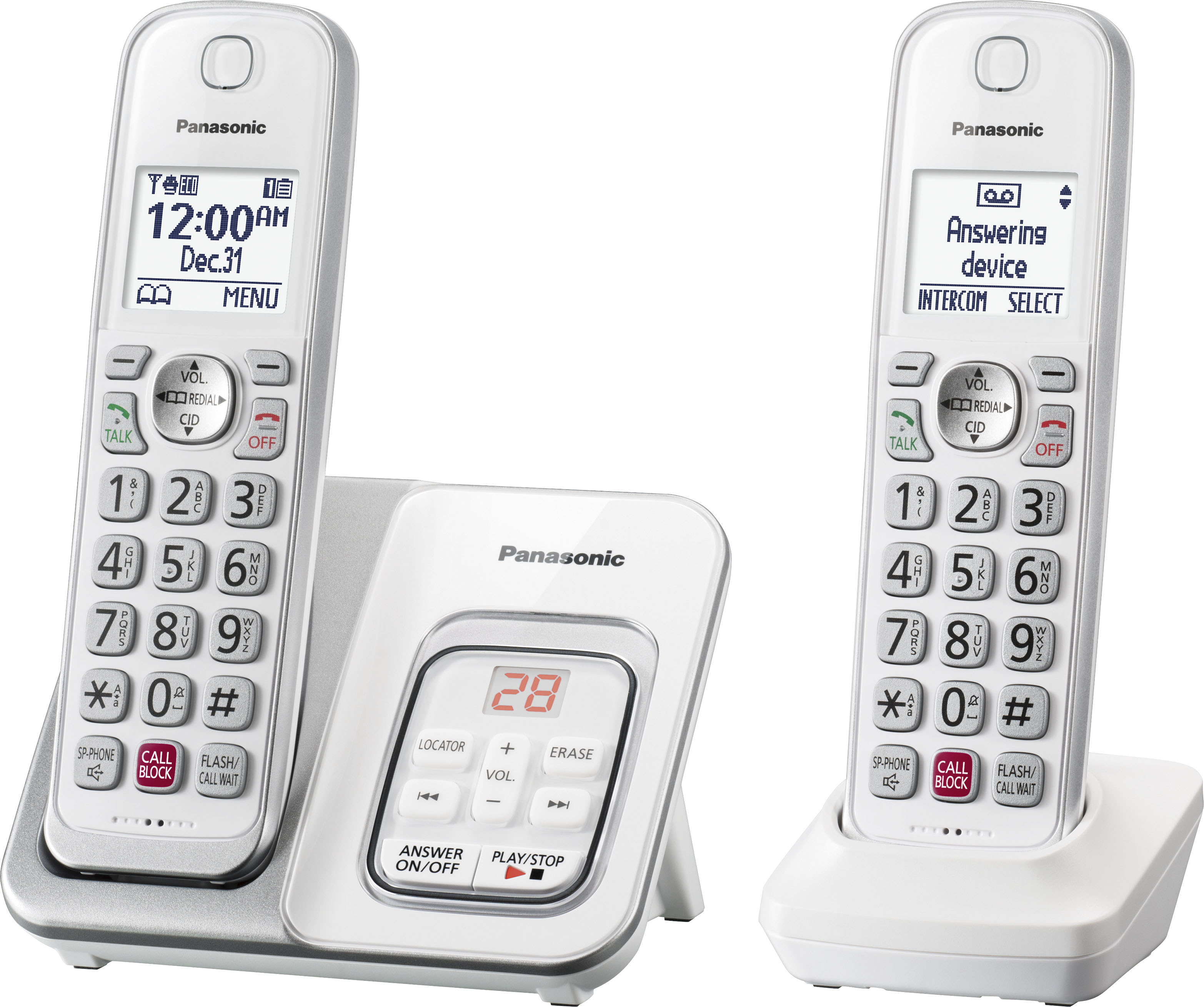 Left View: Panasonic - KX-TGD832W DECT 6.0 Expandable Cordless Phone System with Digital Answering System - White