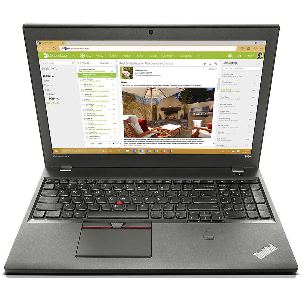 Angle View: Lenovo ThinkPad T560 Intel Core i7 6600U 2.6GHz 8GB 512GB SSD Windows 10 Pro - Refurbished