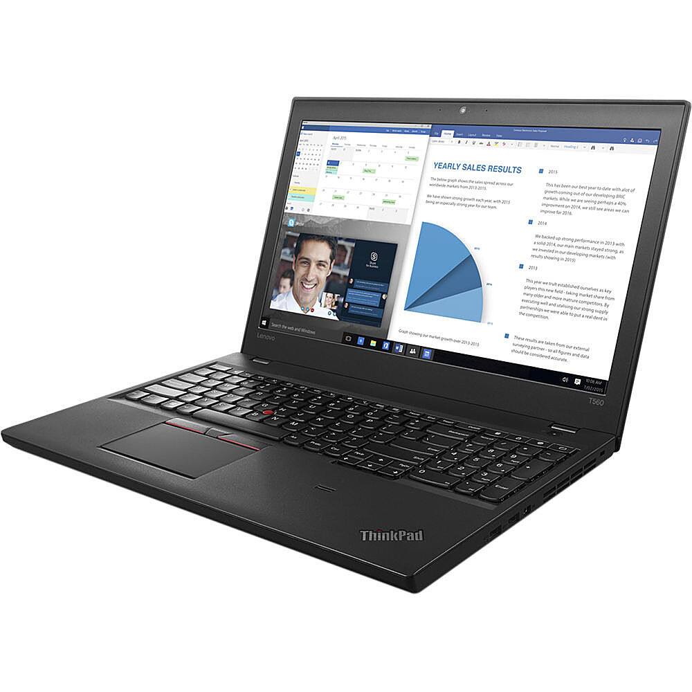 Left View: Lenovo ThinkPad T560 Intel Core i7 6600U 2.6GHz 8GB 512GB SSD Windows 10 Pro - Refurbished