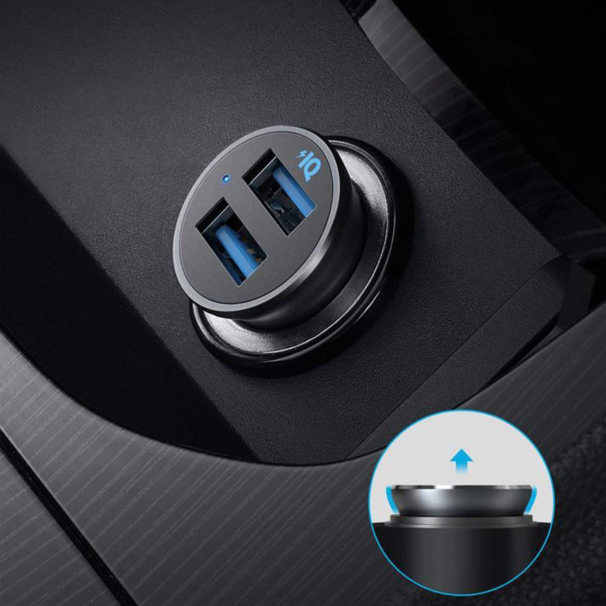 Alt View 1. Anker - PowerDrive 2 Alloy 24W Vehicle Charger - Silver.