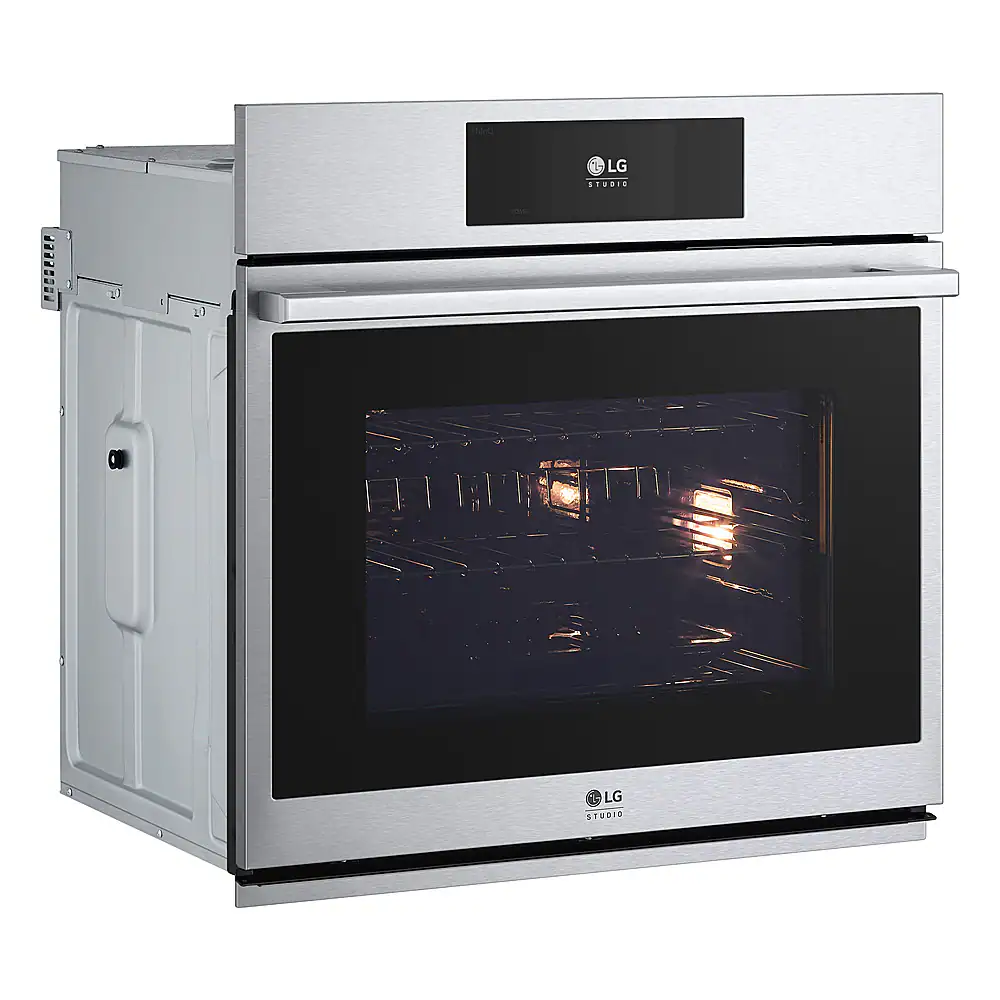 Left. LG - STUDIO 30" Smart Built-In Single Electric Convection Wall Oven with Air Fry - Stainless Steel.