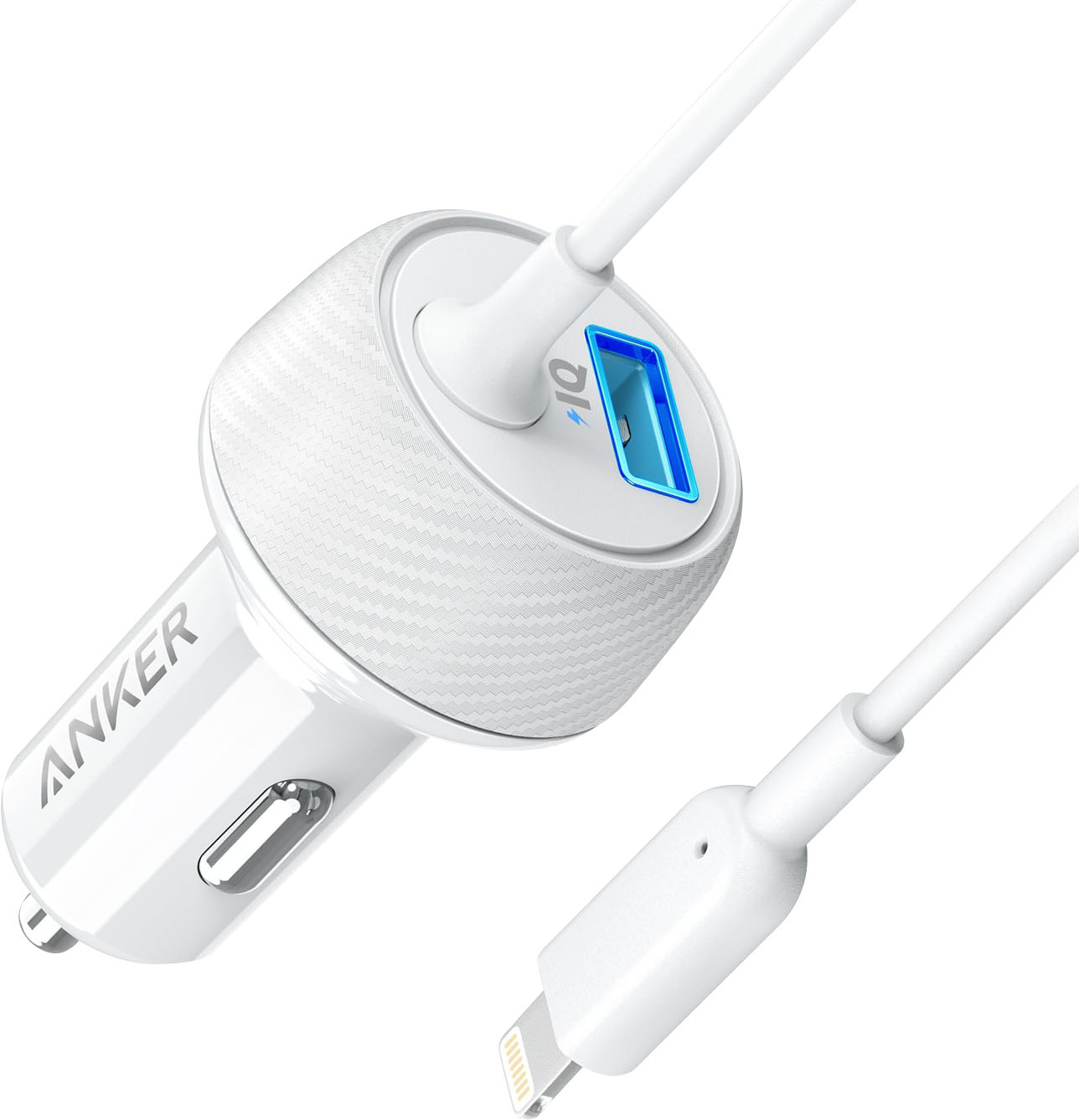 Anker 2-Port Powerdrive 24W Car Charger with Hardwired Lightning Cable - White