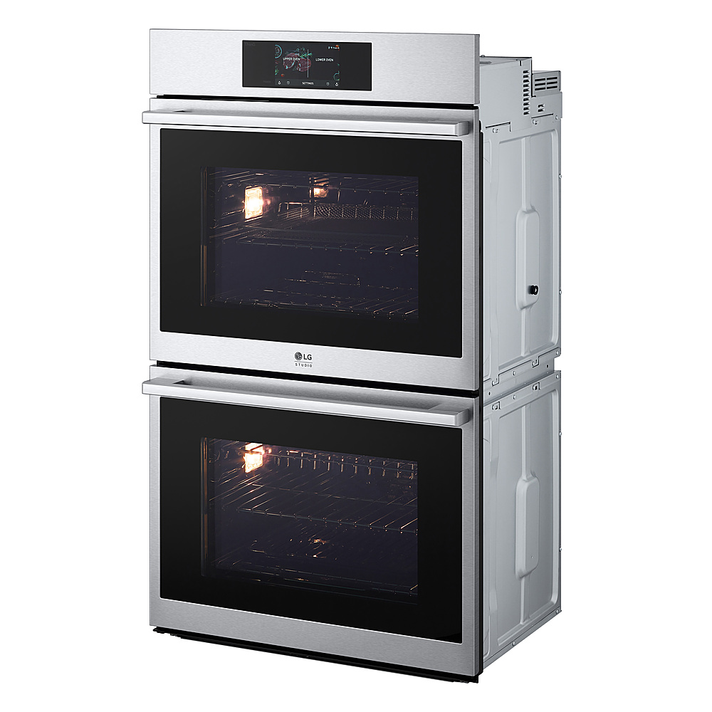 Left View: LG - STUDIO 30" Built-In Electric Convection Double Wall Oven with Air Fry and Sous Vide - Stainless steel