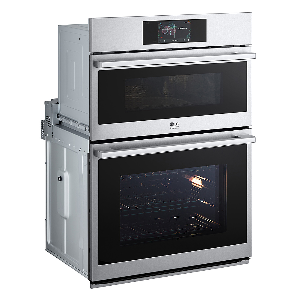 Left View: GE - 27" Single Electric Wall Oven with Built-In Microwave - Black on black